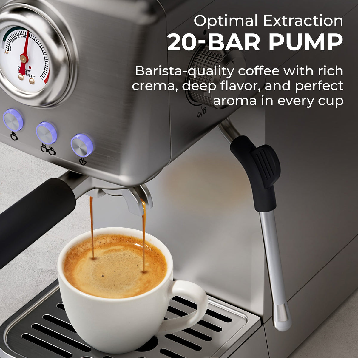 Kaffe KF1000X Espresso Machine with Milk Frother - 20 Bar, Stainless Steel