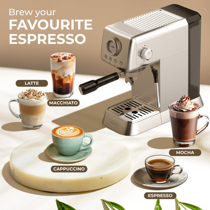 Kaffe KF1000X Espresso Machine with Milk Frother - 20 Bar, Stainless Steel