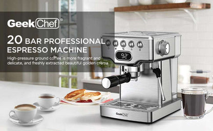Geek Chef 20 Bar Espresso Machine with Milk Frother - 1.8L Tank, Stainless Steel